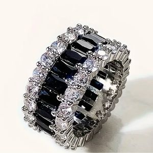 💥1pc Gorgeous Square Cut Black Synthetic Gemstone Wide Ring